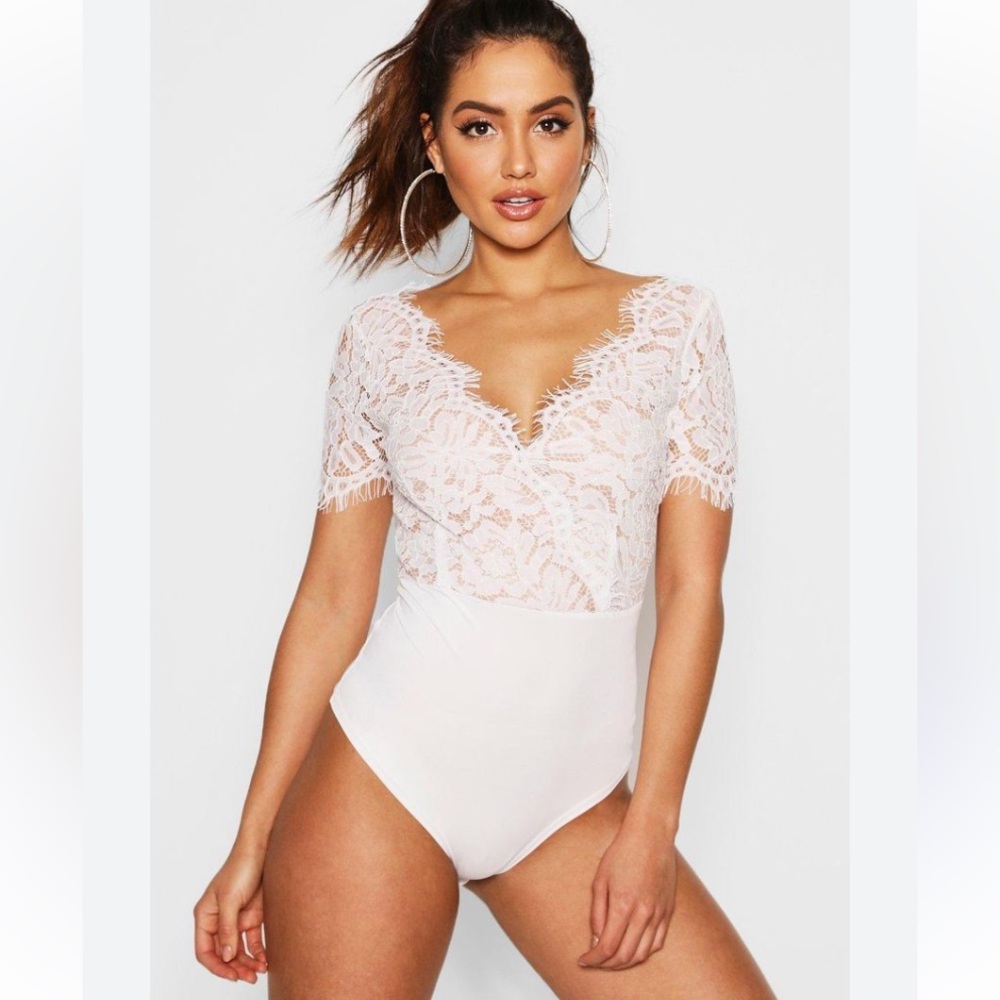 Boohoo White Lace Bodysuit